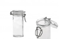 90 ml round glass jar with airtight closure (wire and transparent rubber on the lid)